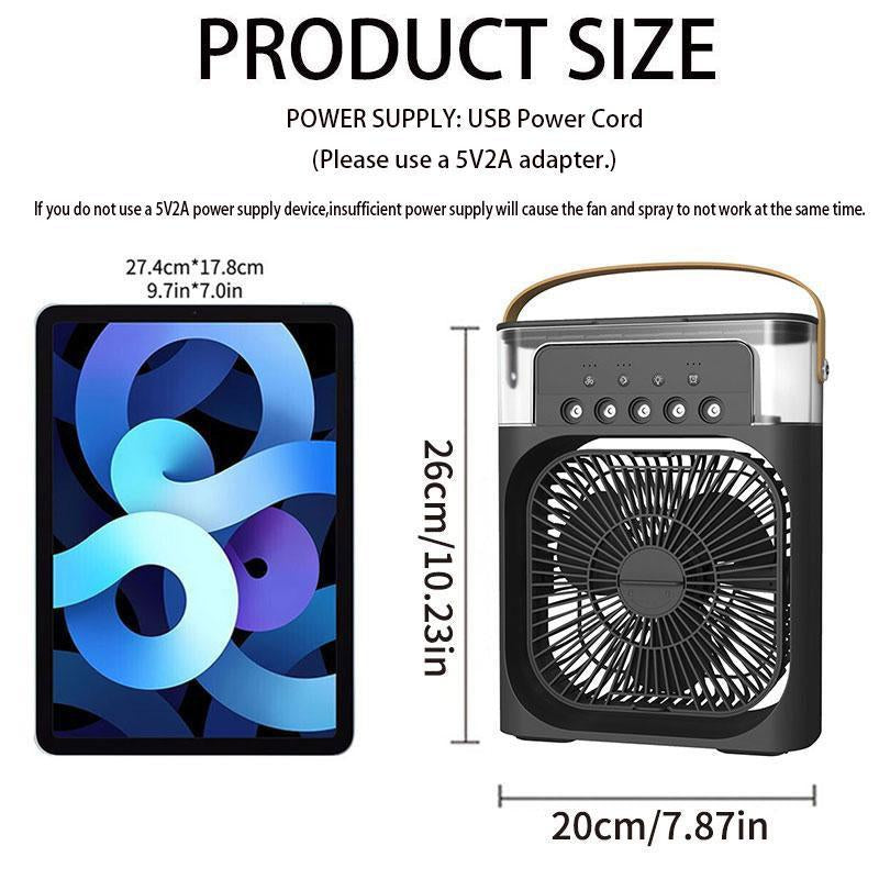USB Portable Fan for Summer, Misting Mini Fan, Evaporative Cooler Fan with LED Light, 3 Wind Speeds & 3 Spray Modes Cooling Fans Portable for Desk, Nightstand, or Coffee Table, Durable Cooling Fan (Required 5V2A USB Power Adapter), Portable Fan