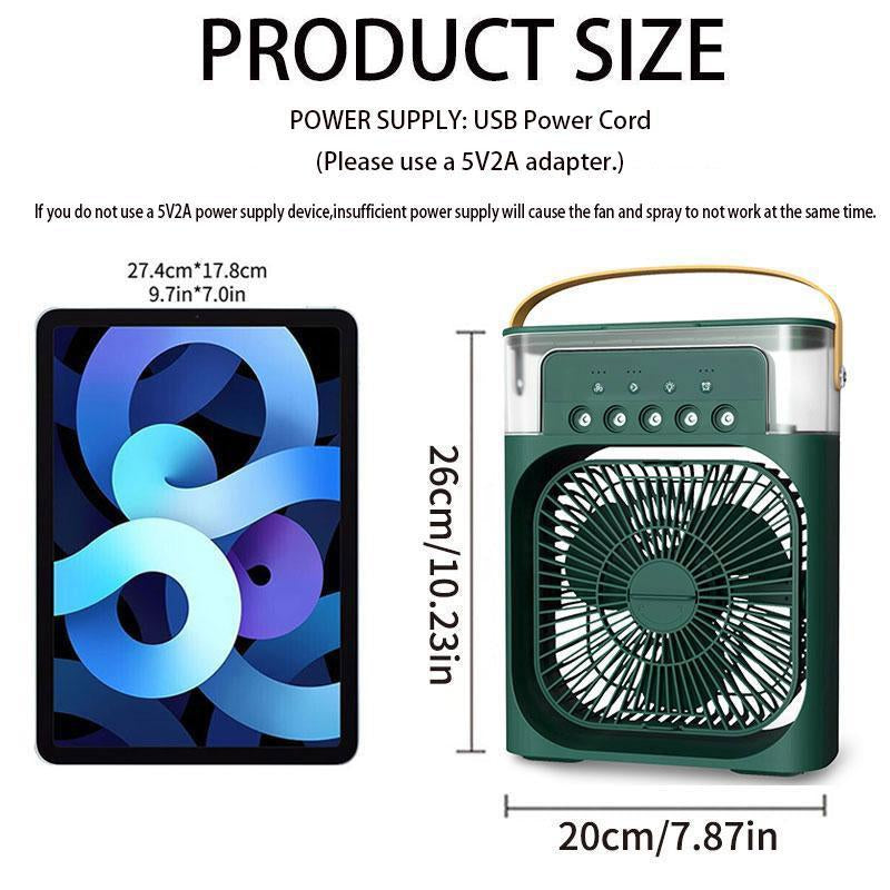 USB Portable Fan for Summer, Misting Mini Fan, Evaporative Cooler Fan with LED Light, 3 Wind Speeds & 3 Spray Modes Cooling Fans Portable for Desk, Nightstand, or Coffee Table, Durable Cooling Fan (Required 5V2A USB Power Adapter), Portable Fan