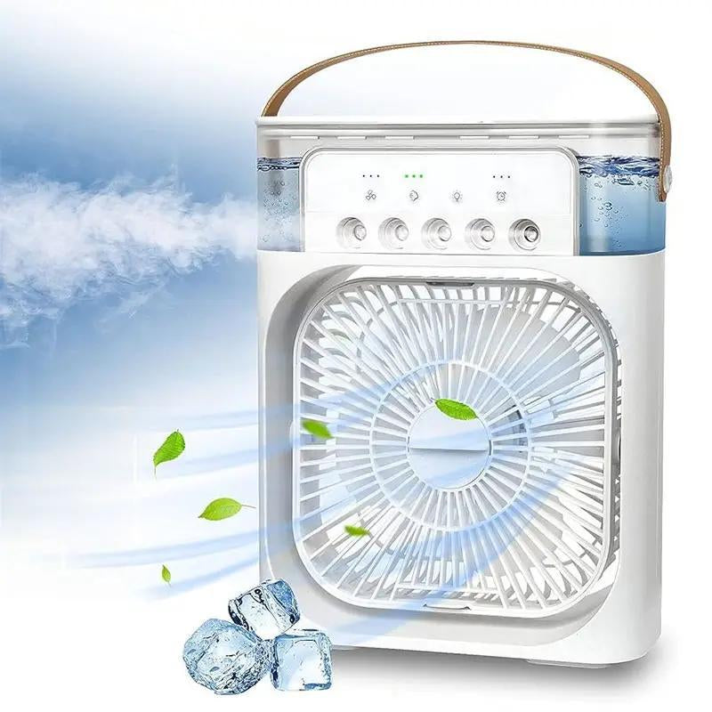 USB Portable Fan for Summer, Misting Mini Fan, Evaporative Cooler Fan with LED Light, 3 Wind Speeds & 3 Spray Modes Cooling Fans Portable for Desk, Nightstand, or Coffee Table, Durable Cooling Fan (Required 5V2A USB Power Adapter), Portable Fan